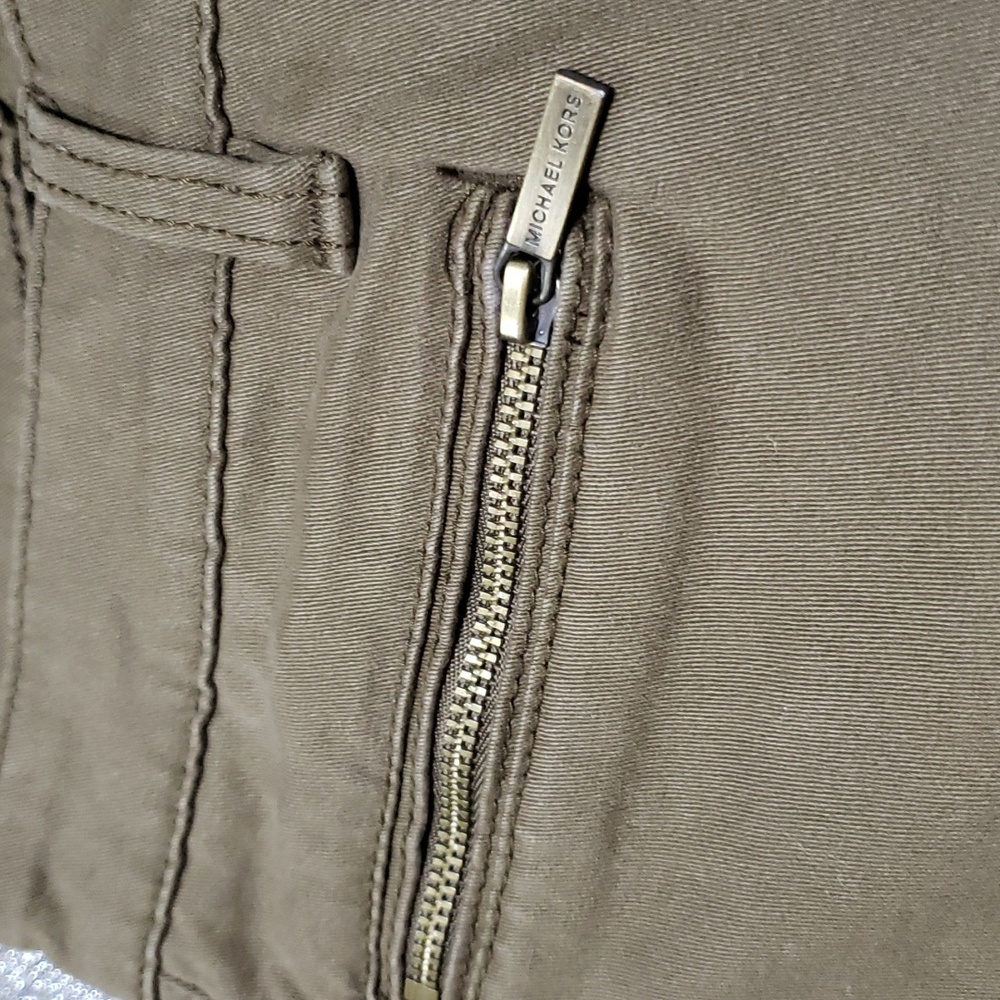 Michael Kors Olive Green Gold Zipper Cuff Pants Size 6 - Picture 5 of 16